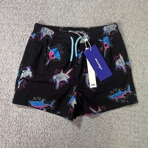 Maamgic Swim Trunks Shark Print 4T Black Neon Beach Pool Vacation Summer Vibes